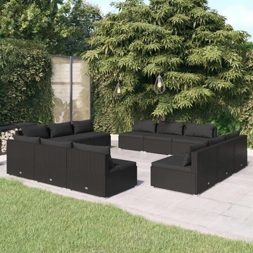 Loungesæt til haven 12 dele med hynder polyrattan sort