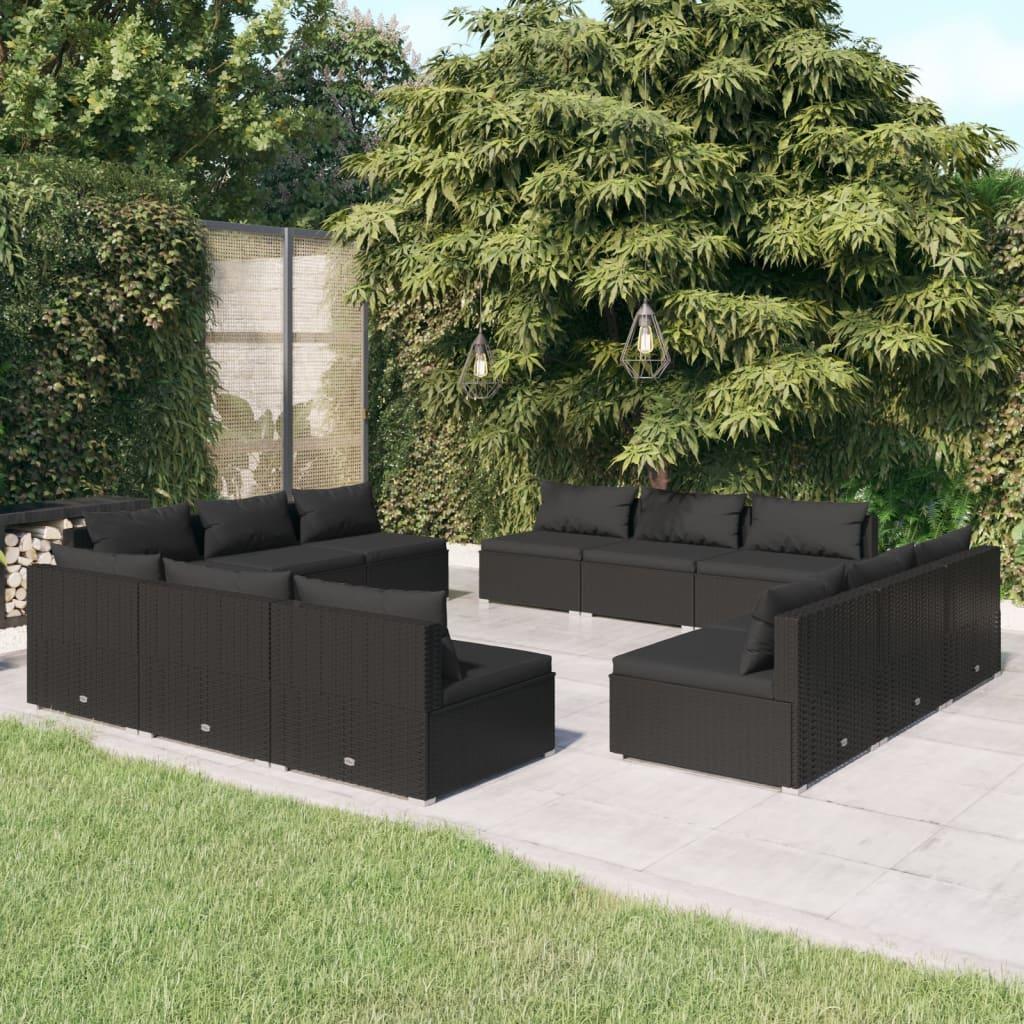 Loungesæt til haven 12 dele med hynder polyrattan sort