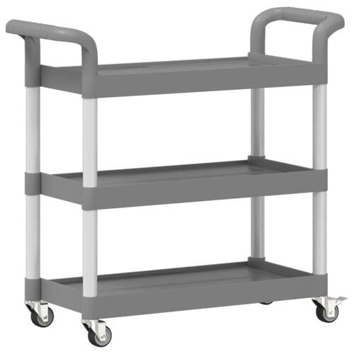 Vogn med 3 hylder 77x34x72 cm aluminium grå