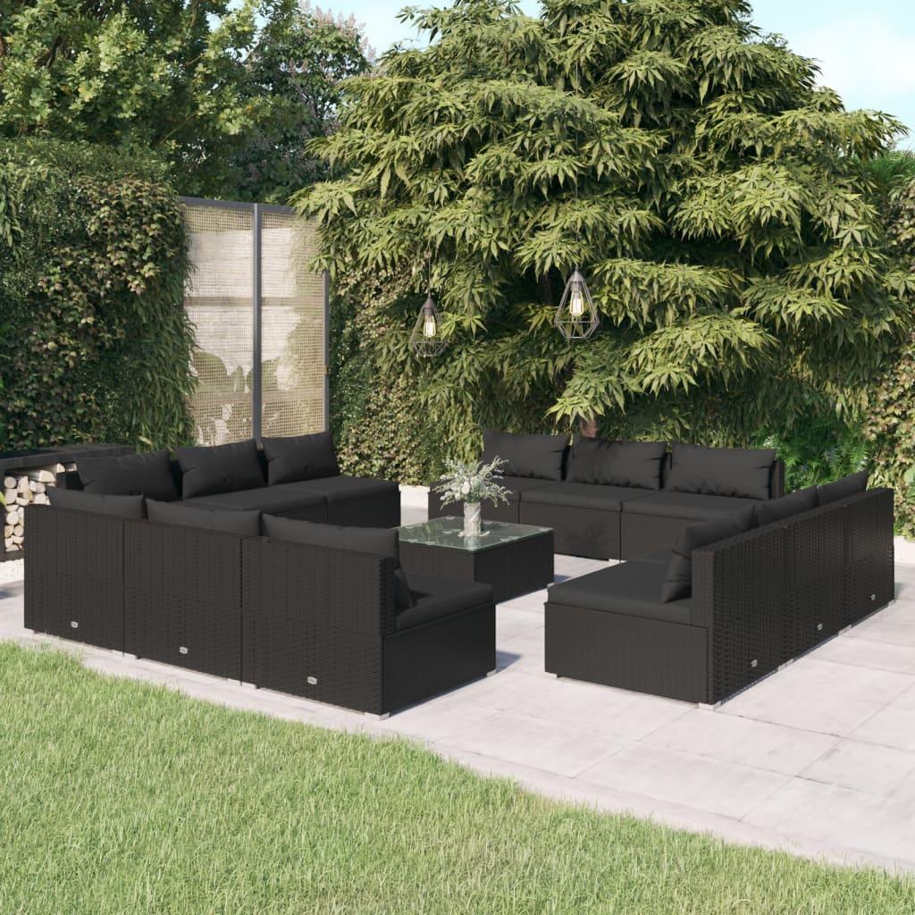 Loungesæt til haven 13 dele med hynder polyrattan sort