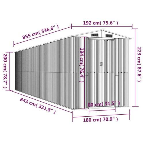 Haveskur 192x855x223 cm galvaniseret stål lysegrå