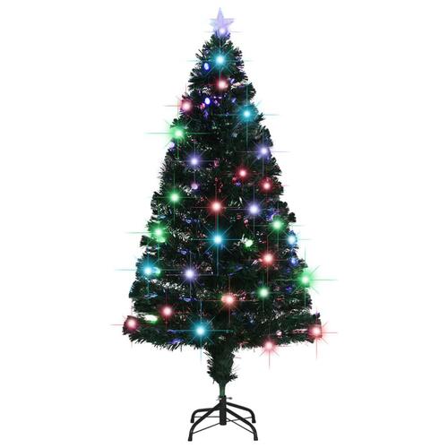Kunstigt juletræ med fod og LED-lys 150 cm fiberoptisk