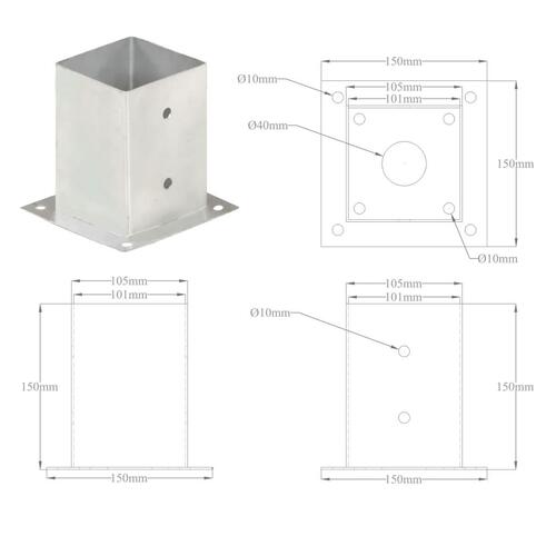 Stolpefod 4 stk. 101 mm galvaniseret metal