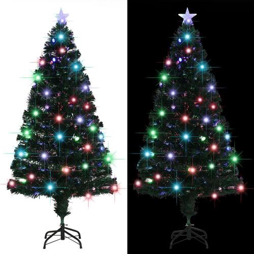 Kunstigt juletræ med fod og LED-lys 150 cm fiberoptisk