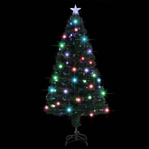 Kunstigt juletræ med fod og LED-lys 150 cm fiberoptisk