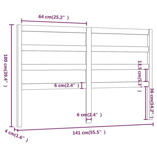 Sengegavl 141×4×100 cm i massivt fyrretræ - ubehandlet