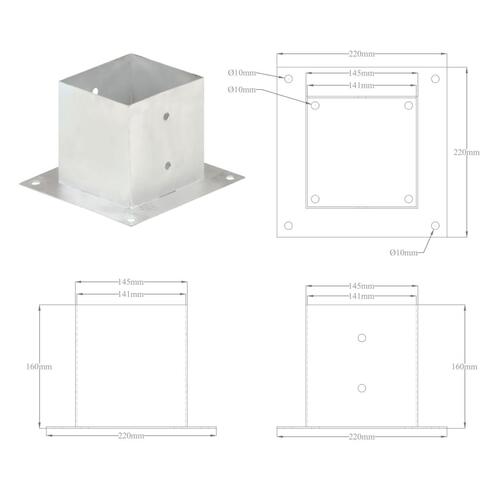 Stolpefod 4 stk. 141 mm galvaniseret metal