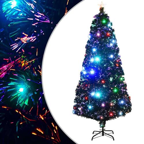 Kunstigt juletræ med fod og LED-lys 180 cm fiberoptisk