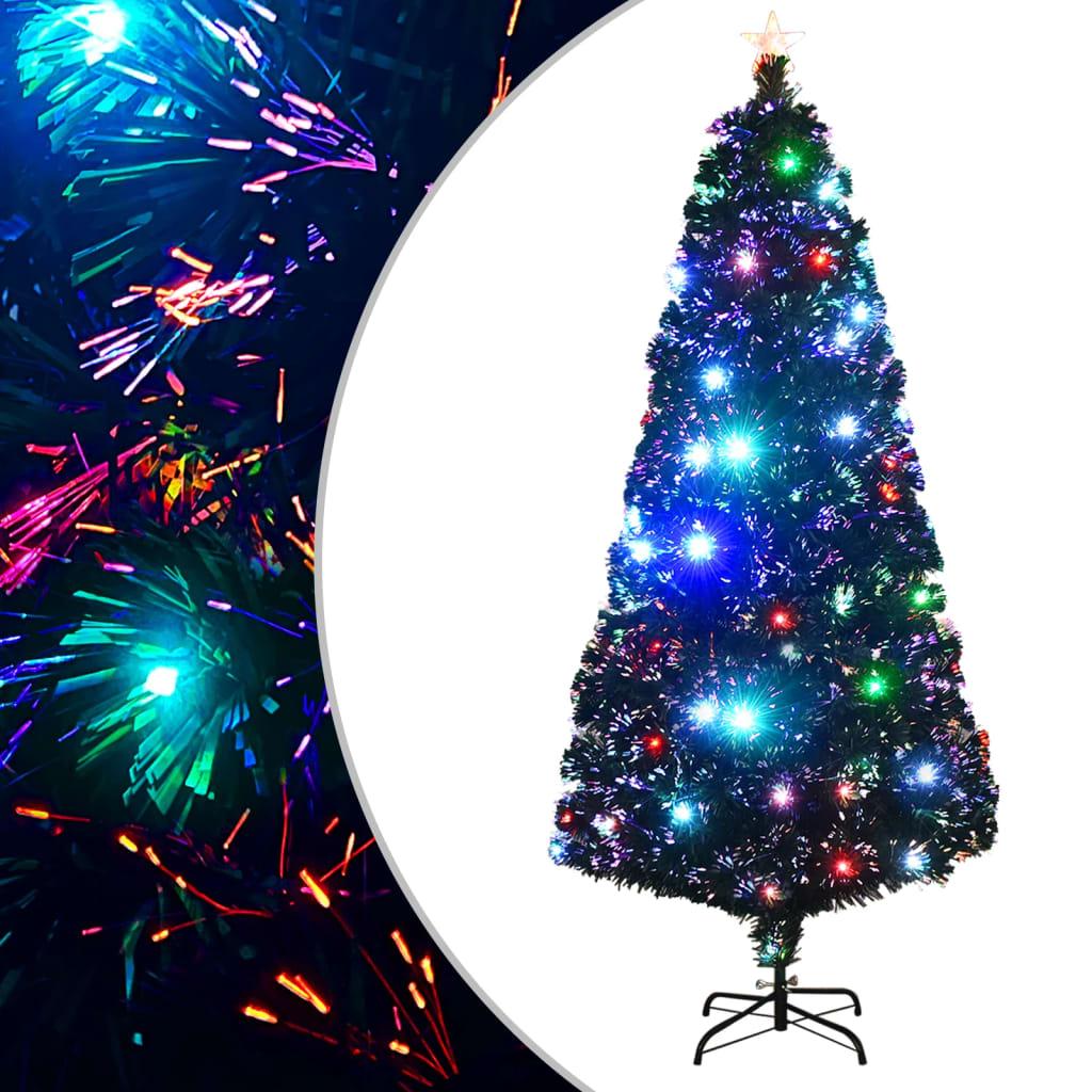 Kunstigt juletræ med fod og LED-lys 180 cm fiberoptisk