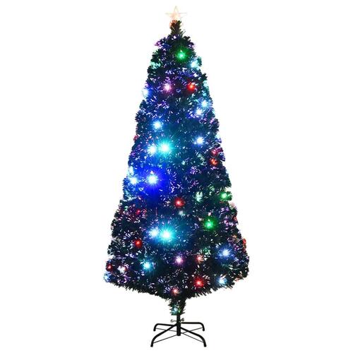 Kunstigt juletræ med fod og LED-lys 180 cm fiberoptisk