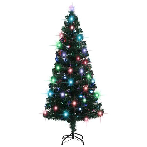 Kunstigt juletræ med fod og LED-lys 180 cm fiberoptisk