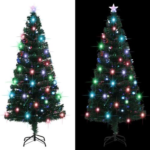 Kunstigt juletræ med fod og LED-lys 180 cm fiberoptisk