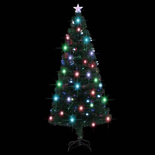 Kunstigt juletræ med fod og LED-lys 180 cm fiberoptisk