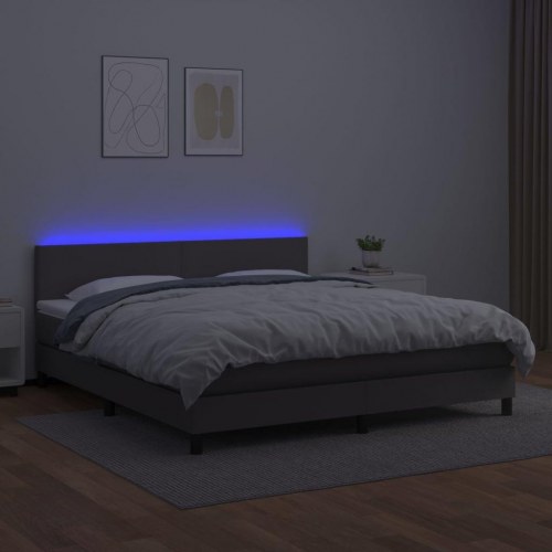 Kontinentalseng med LED-lys 180x200 cm kunstlæder grå