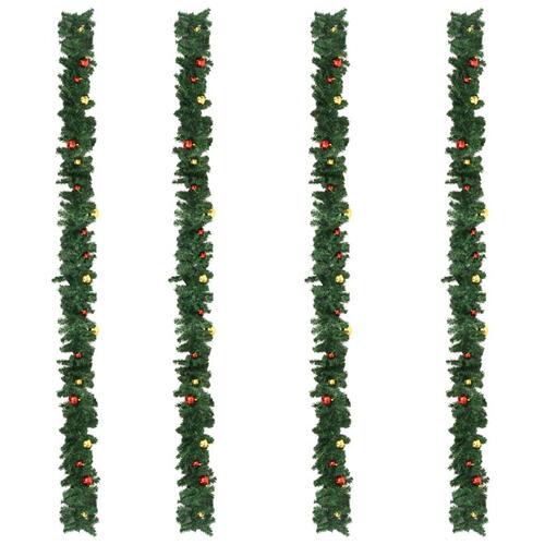 Juleguirlander 4 stk. med kugler 270 cm PVC grøn