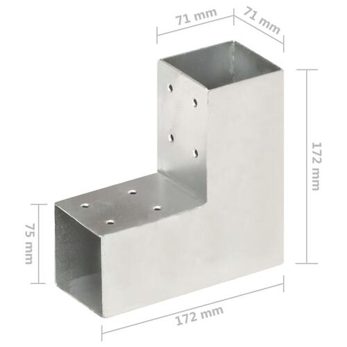 Stolpebeslag L-form 4 stk. 71x71 mm galvaniseret metal