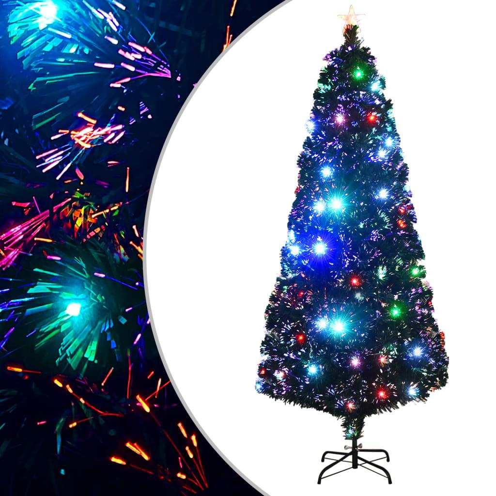 Kunstigt juletræ med fod og LED-lys 210 cm fiberoptisk