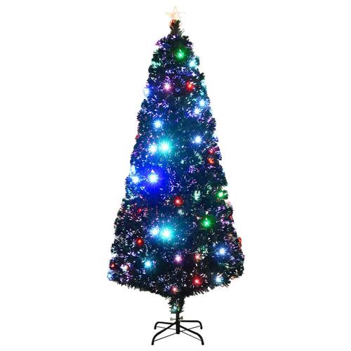 Juletræ med juletræsfod og lys 210 cm fiberoptisk