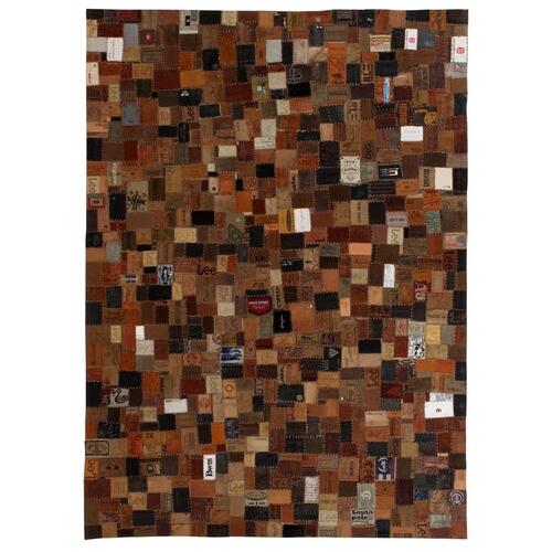 Tæppe ægte læder jeans-mærke patchwork 120 x 170 cm brun