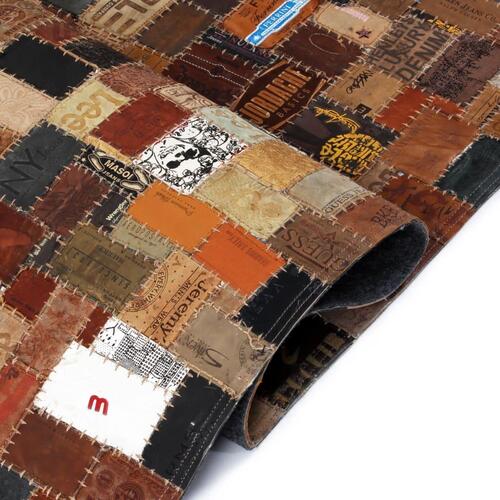 Tæppe ægte læder jeans-mærke patchwork 120 x 170 cm brun
