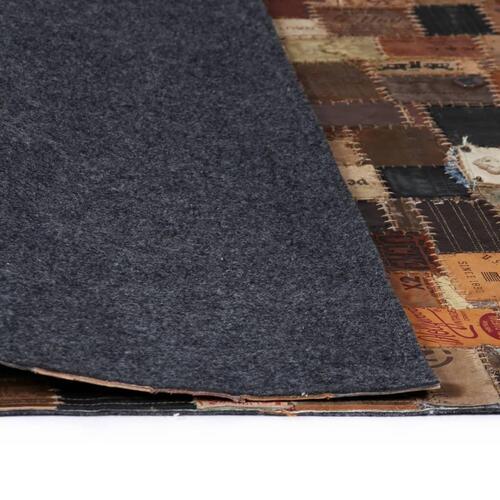 Tæppe ægte læder jeans-mærke patchwork 120 x 170 cm brun