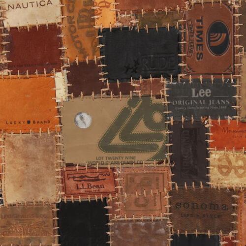 Tæppe ægte læder jeans-mærke patchwork 120 x 170 cm brun