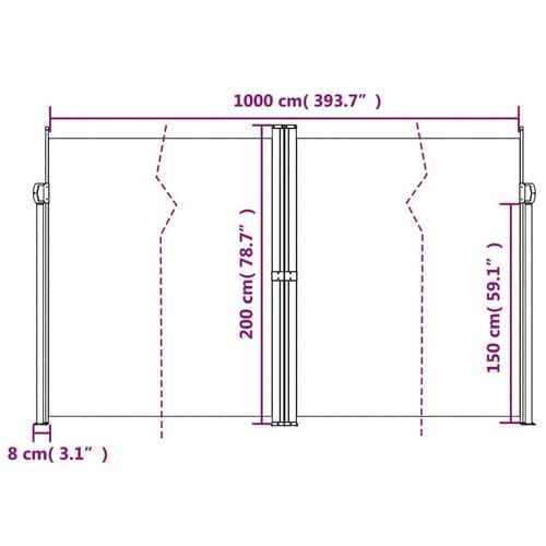 Sidemarkise 200x1000 cm sammenrullelig hvid