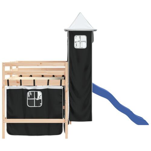 Højseng med tårn 90x200 cm massivt fyrretræ hvid og sort