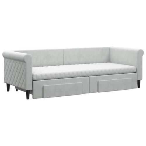 Daybed med udtræk og skuffer 80x200 cm velour lysegrå