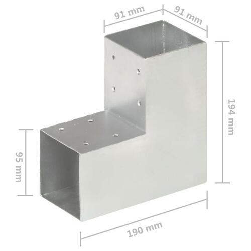 Stolpebeslag L-form 91x91 mm galvaniseret metal