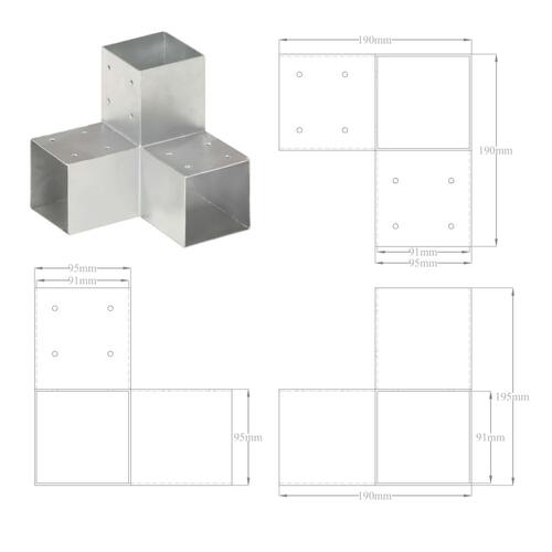 Stolpebeslag Y-form 4 stk. 91x91 mm galvaniseret metal
