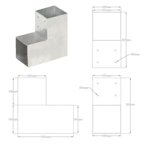 Stolpebeslag L-form 101x101 mm galvaniseret metal