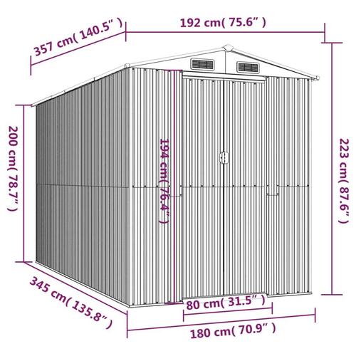 Haveskur 192x357x223 cm galvaniseret stål antracitgrå