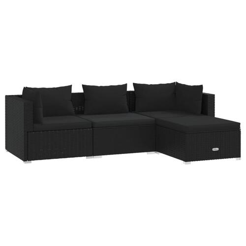 Loungesæt til haven 4 dele med hynder polyrattan sort