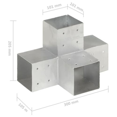 Stolpebeslag X-form 4 stk. 101x101 mm galvaniseret metal