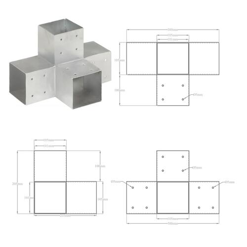 Stolpebeslag X-form 4 stk. 101x101 mm galvaniseret metal