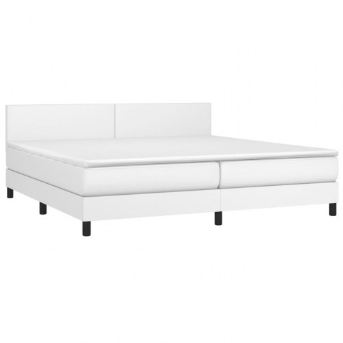 Kontinentalseng med LED-lys 200×200 cm - kunstlæder, hvid