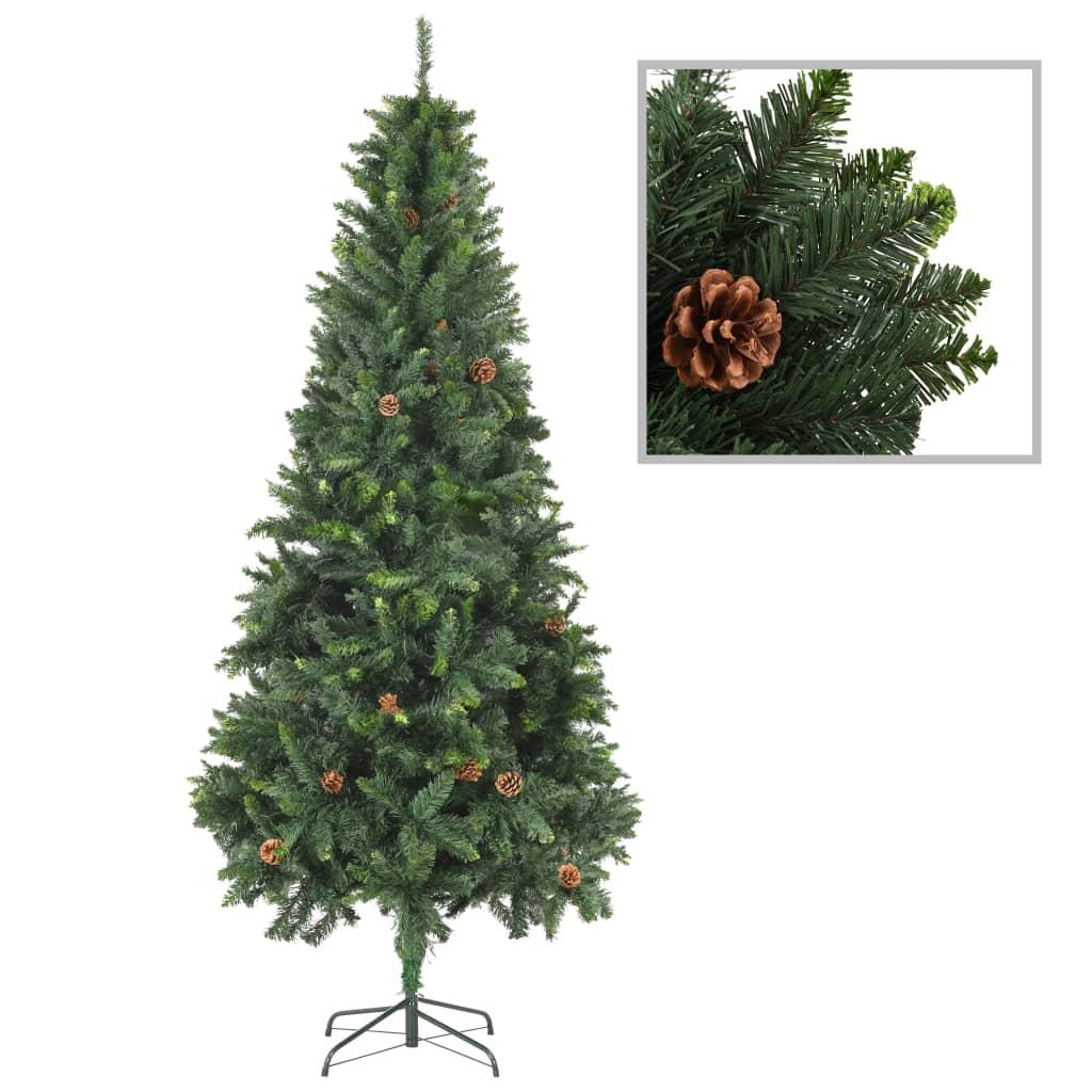 Kunstigt juletræ med grankogler 210 cm grøn