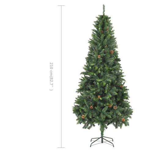 Kunstigt juletræ med grankogler 210 cm grøn