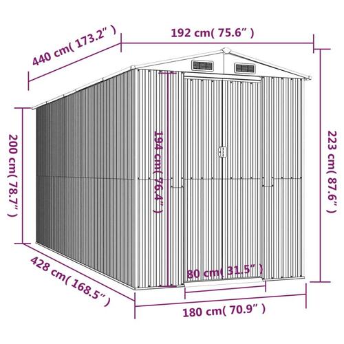 Haveskur 192x440x223 cm galvaniseret stål antracitgrå