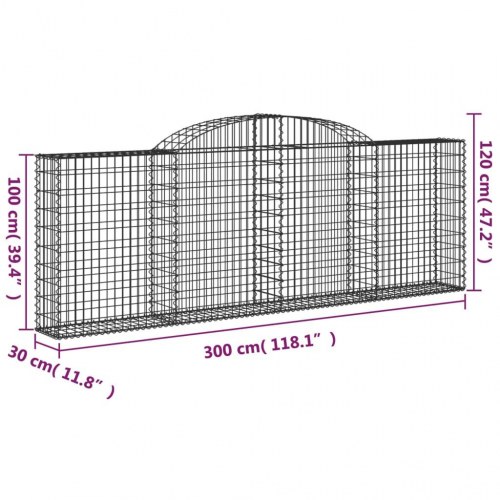 Buede gabionkurve 3 stk. 300x30x100/120 cm galvaniseret jern