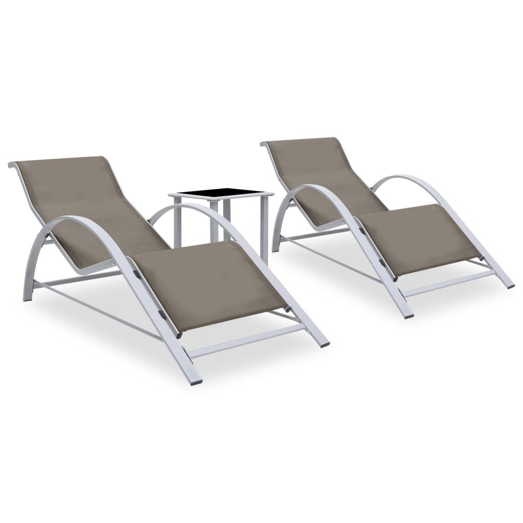 Liggestole 2 stk. med bord aluminium gråbrun billede