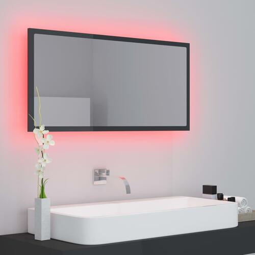 Badeværelsesspejl med LED-lys 90x8,5x37 cm akryl grå højglans
