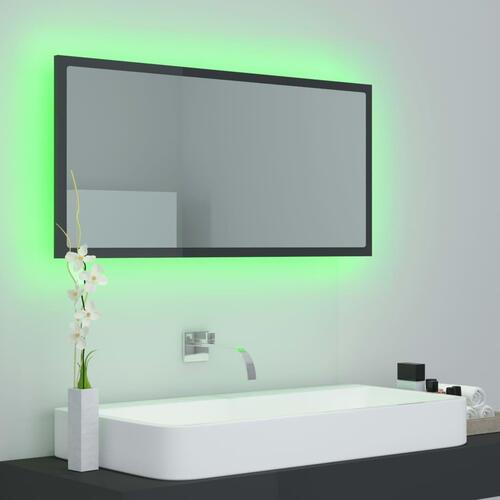 Badeværelsesspejl med LED-lys 90x8,5x37 cm akryl grå højglans