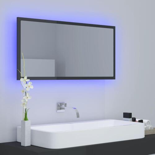 Badeværelsesspejl med LED-lys 90x8,5x37 cm akryl grå højglans
