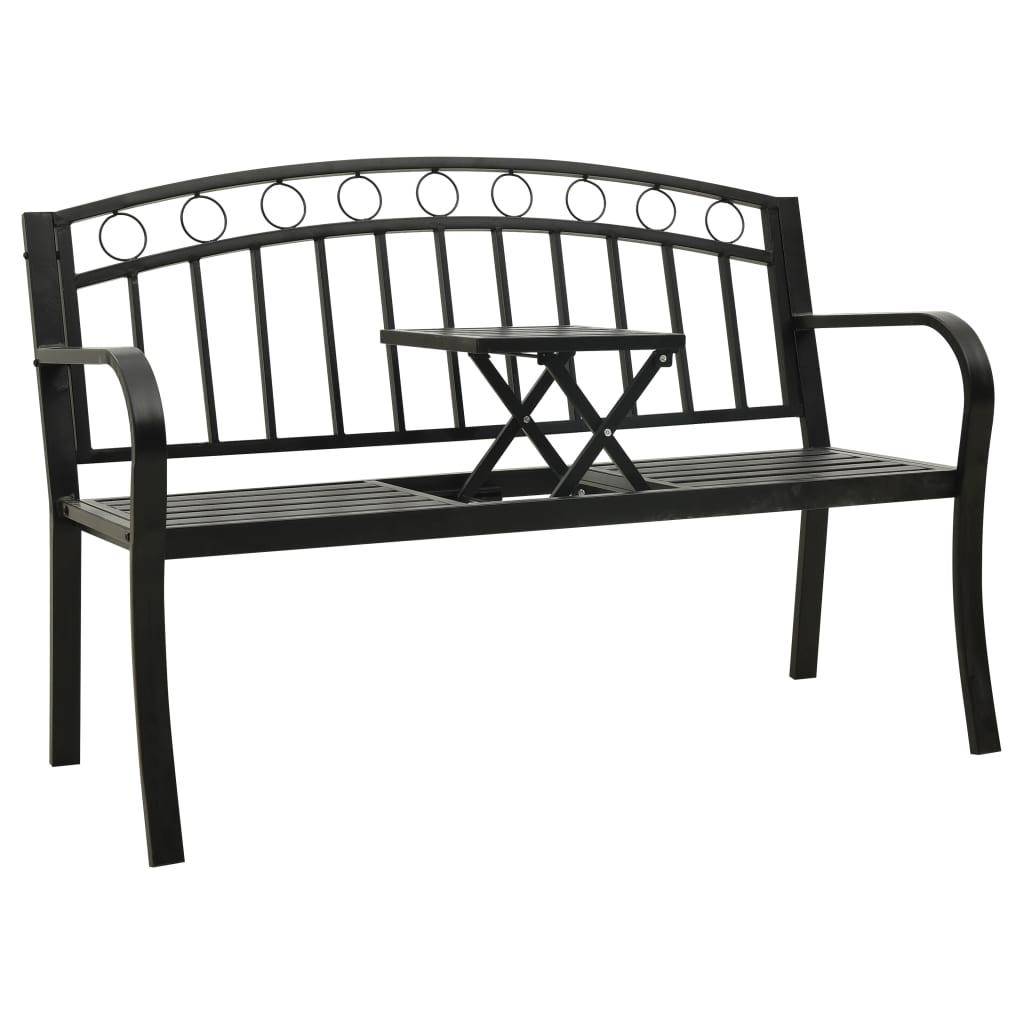 Havebænk med bord 120 cm stål sort