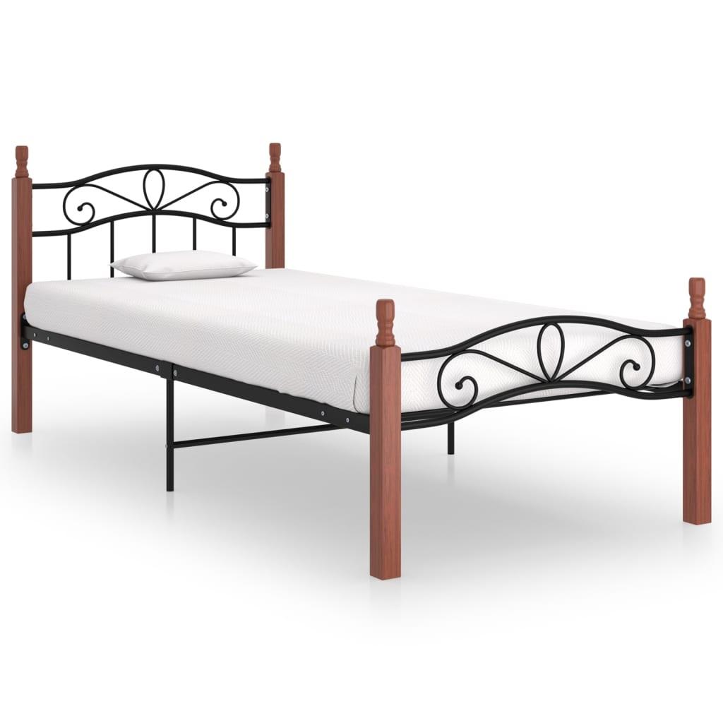Sengeramme 90x200 cm metal og massivt egetræ sort