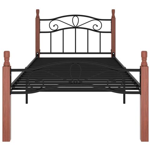 Sengeramme 90x200 cm metal og massivt egetræ sort