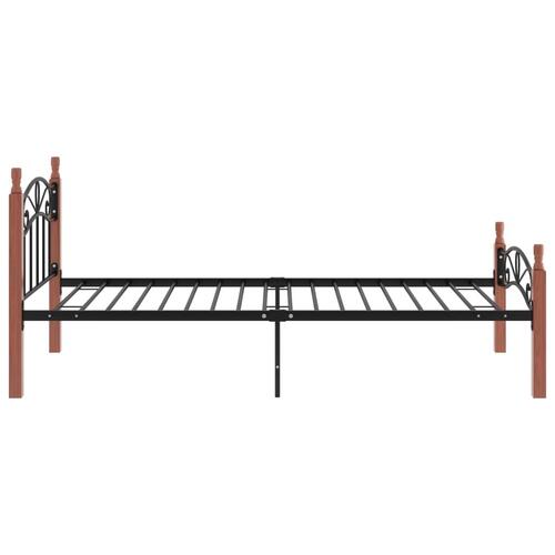 Sengeramme 90x200 cm metal og massivt egetræ sort