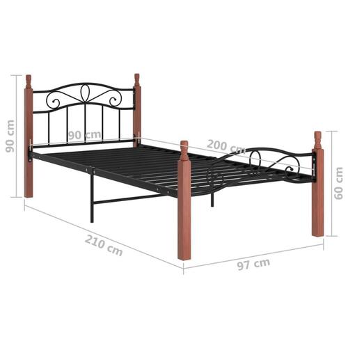 Sengeramme 90x200 cm metal og massivt egetræ sort